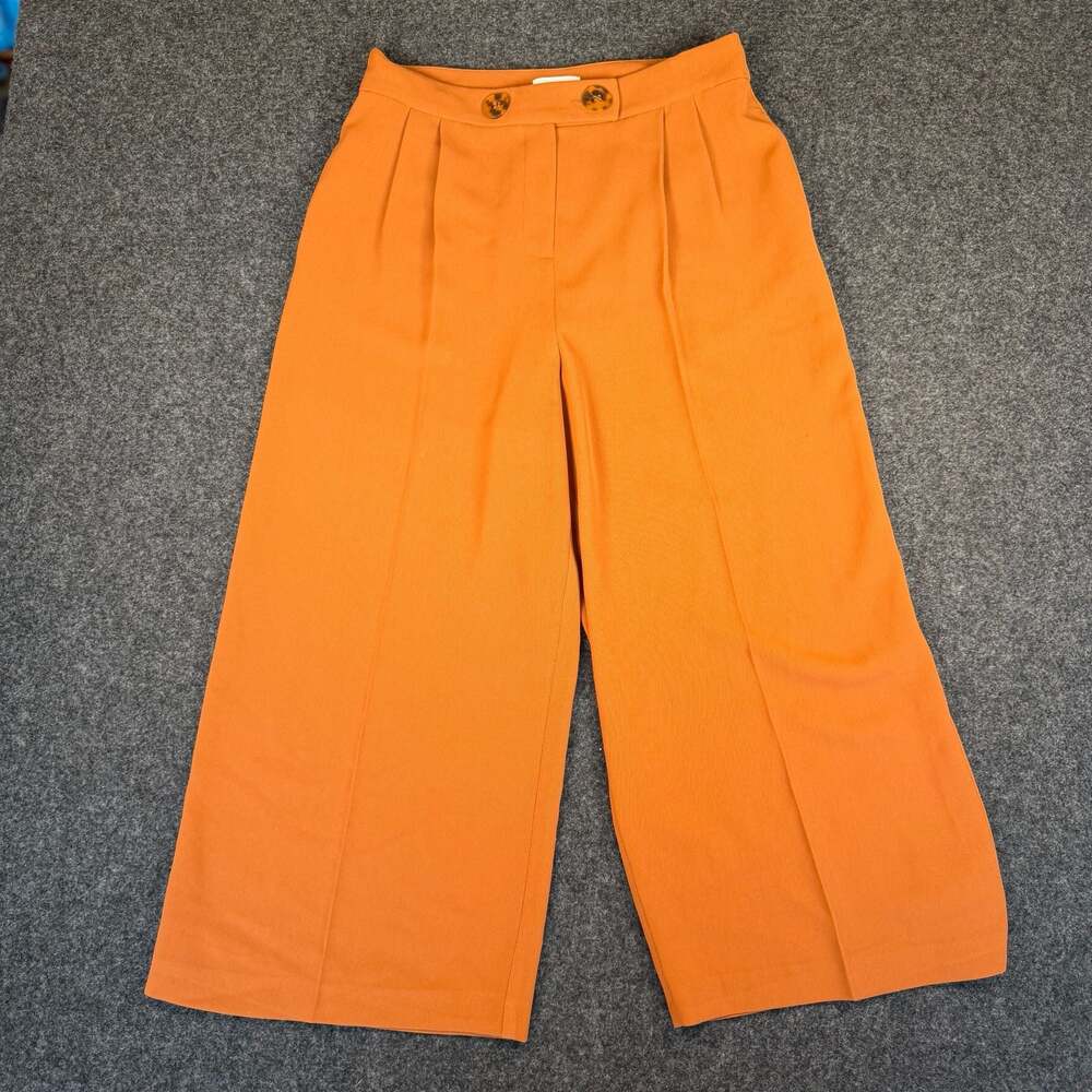 Topshop Women's Orange High-Waisted Wide Leg Cropped Trousers with Tortoiseshell